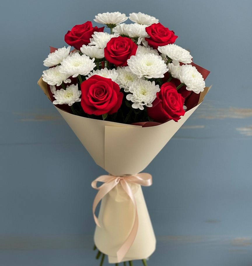 Букет цветов из: Розы и Хризантемы в Новое Девяткино