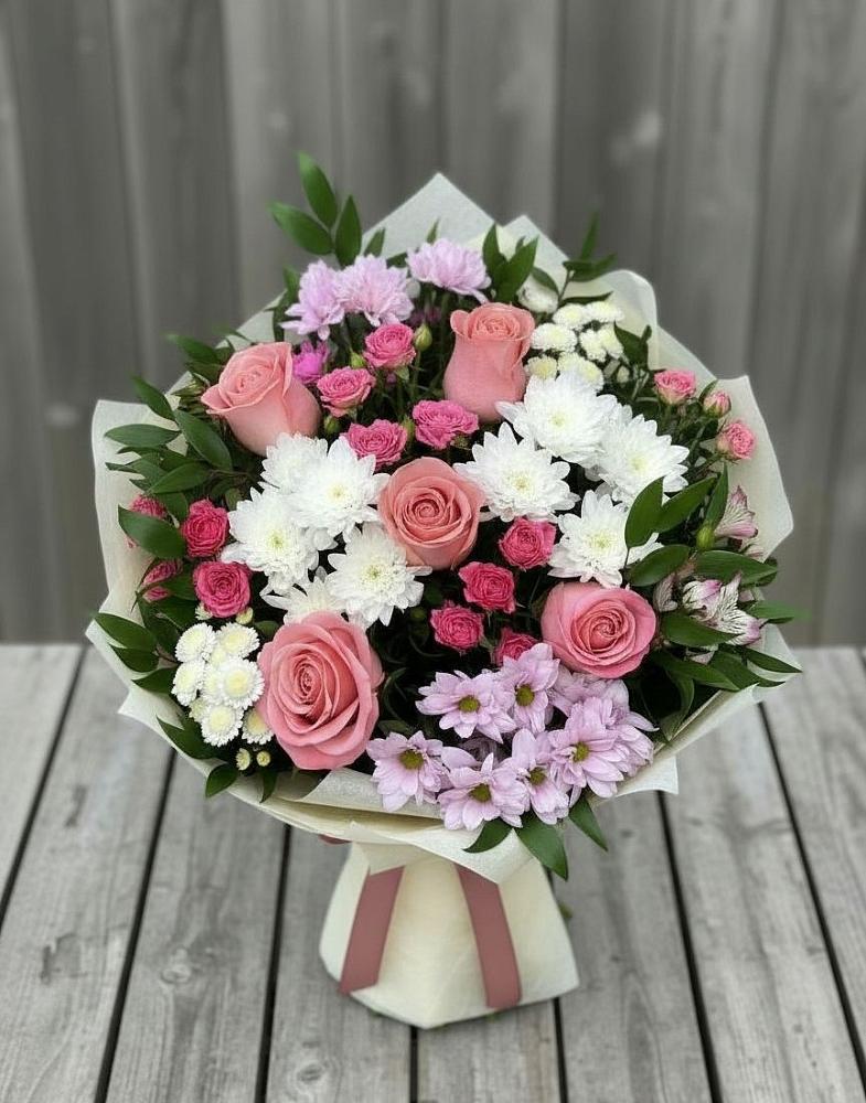 Букет цветов из: Альстромерии, Гвоздики, Розы и Хризантемы в Новое Девяткино