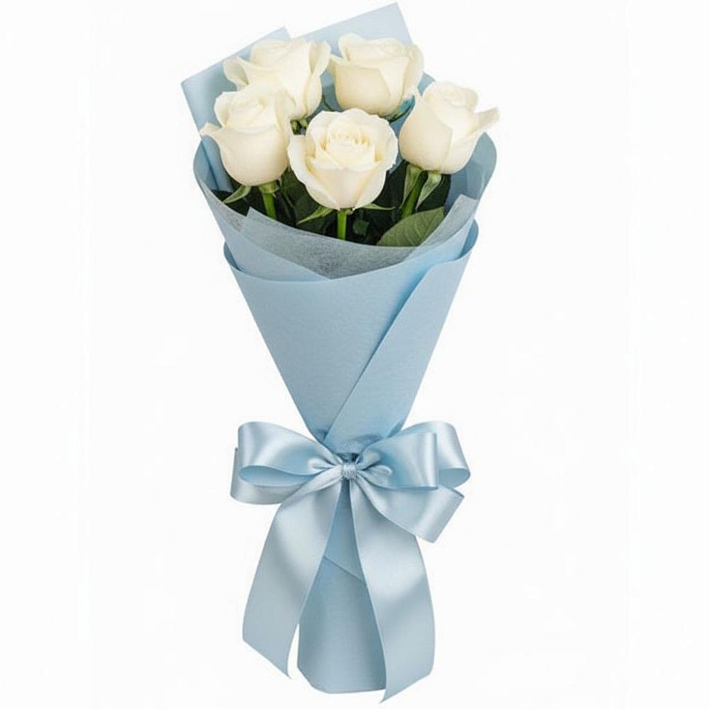 Букет 5 Белых роз Проуд в Новое Девяткино