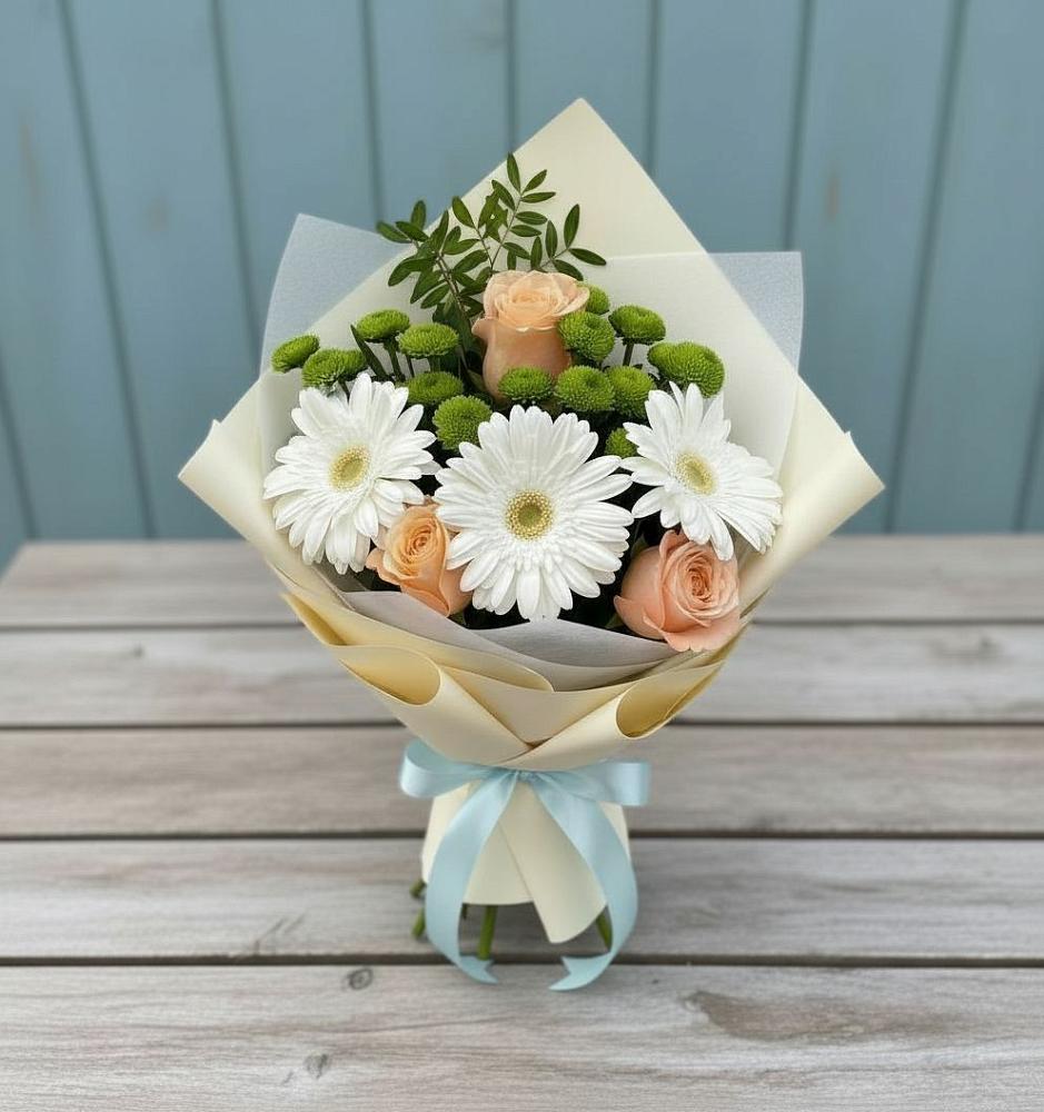 Букет цветов из: Герберы, Розы и Хризантемы в Новое Девяткино