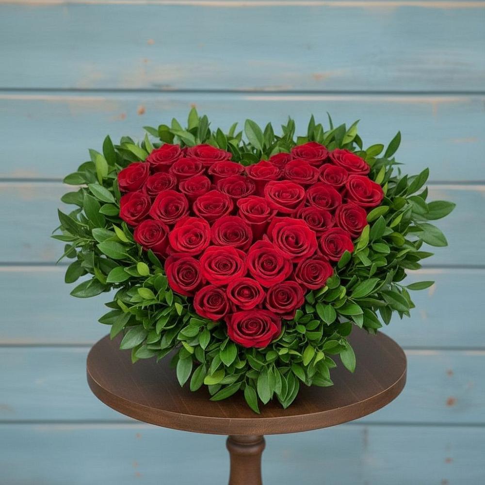 Цветочная композиция из Розы в виде сердца в Новое Девяткино