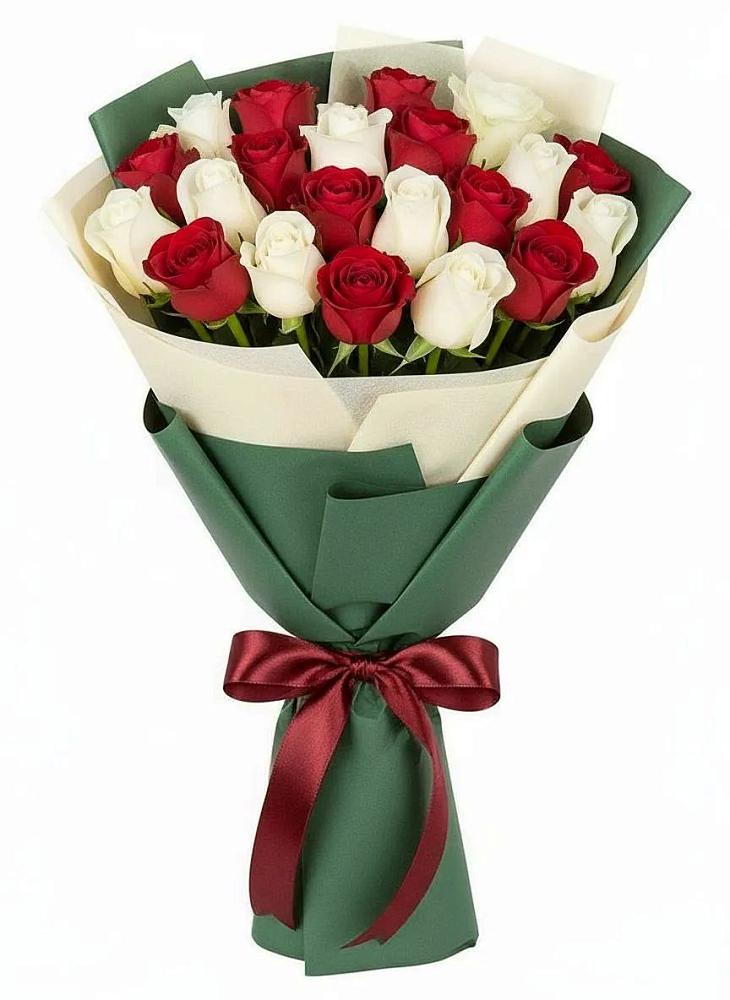 Букет Микс из красных и белых роз в Новое Девяткино