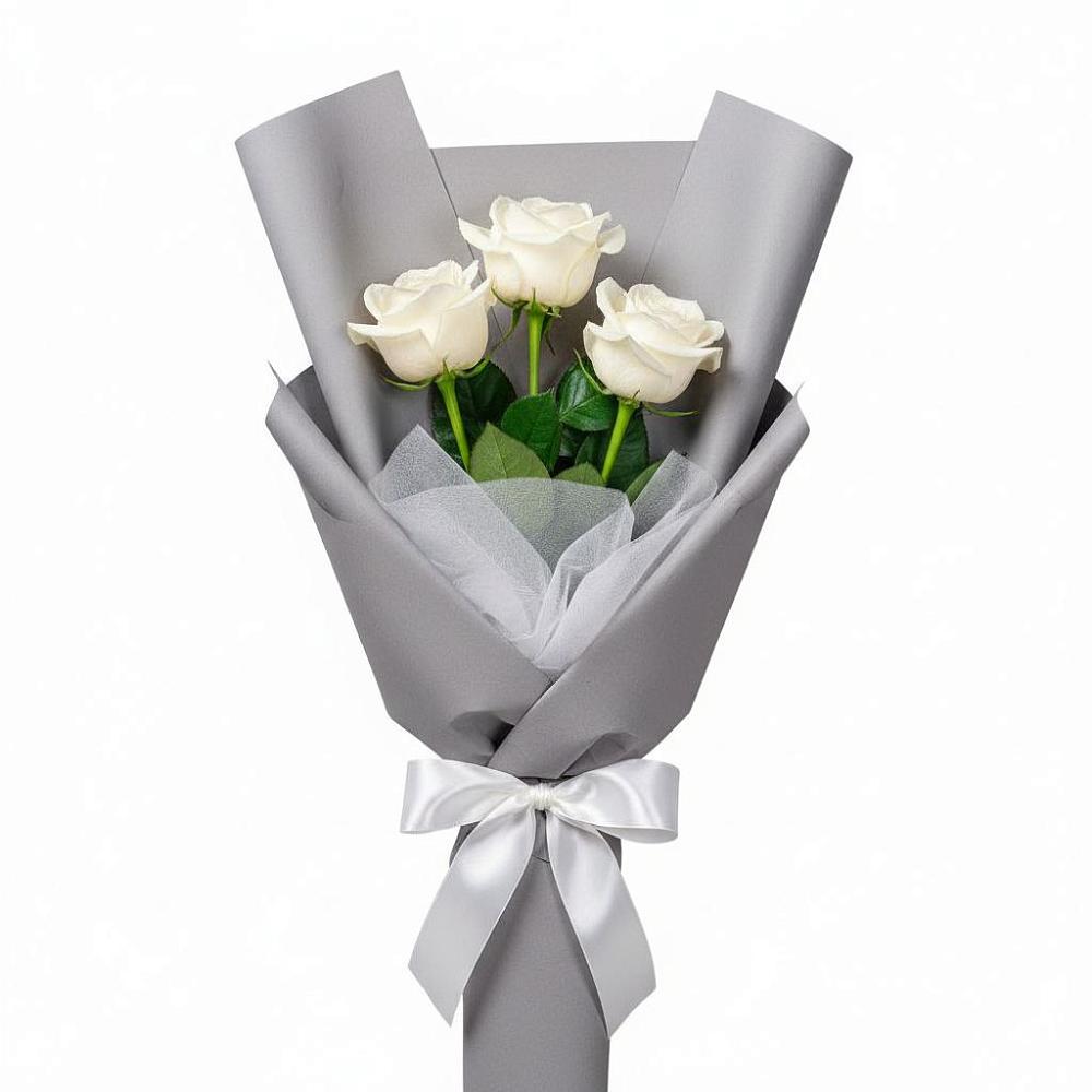 Букет 3 белые розы в Новое Девяткино