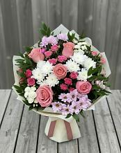 Букет цветов из:  Альстромерии, Гвоздики, Розы и Хризантемы в Новое Девяткино