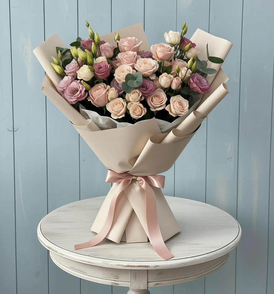 Букет цветов из: Розы и Лизиантусы в Новое Девяткино